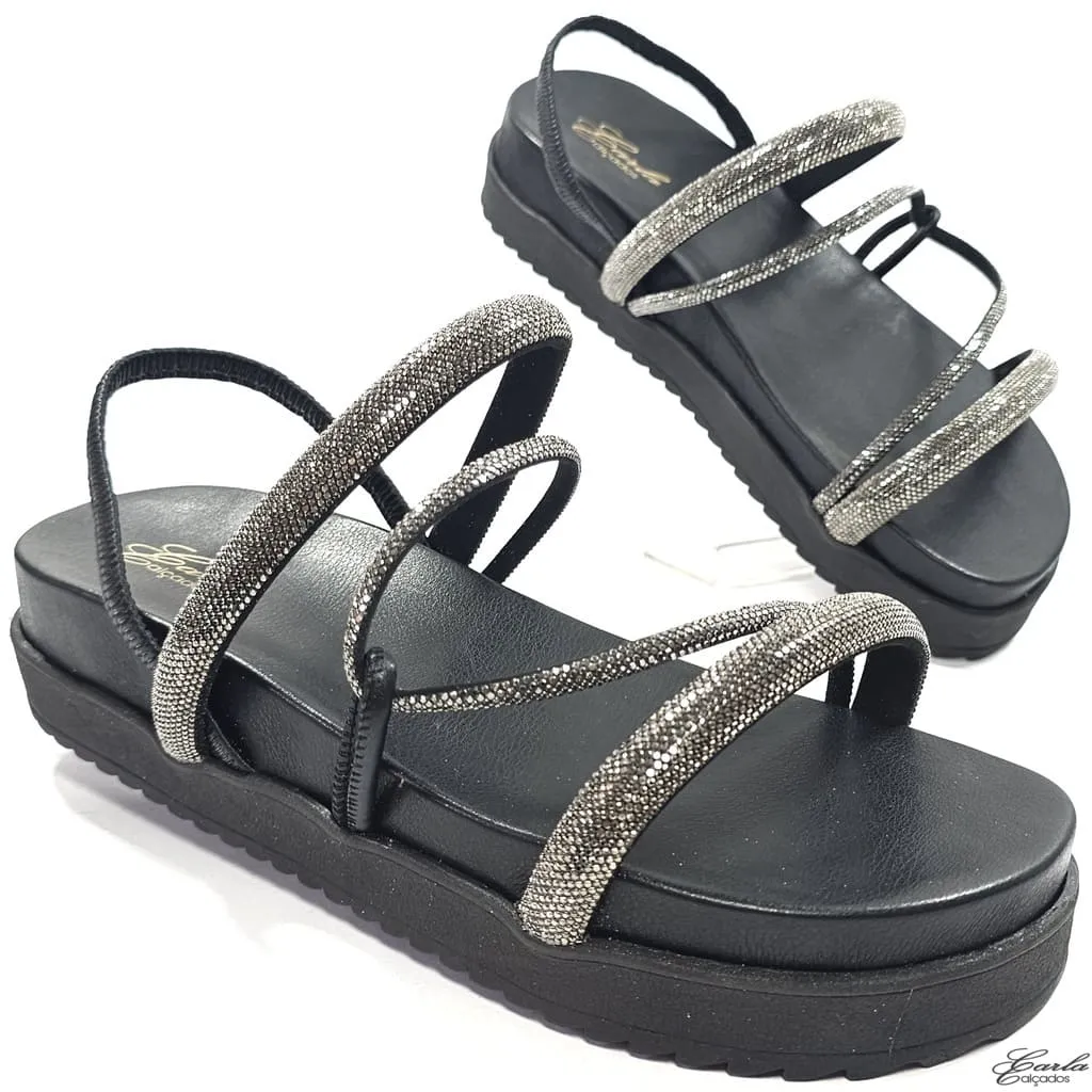 Plataforma Papete Preta Strass Tamanho Especial