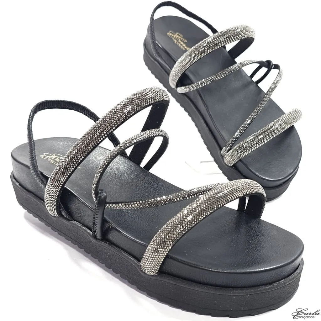 Plataforma Papete Preta Strass Tamanho Especial Plataforma Papete Preta Strass Tamanho Especial