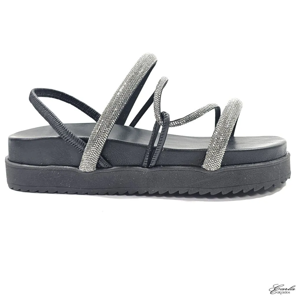 Plataforma Papete Preta Strass Tamanho Especial