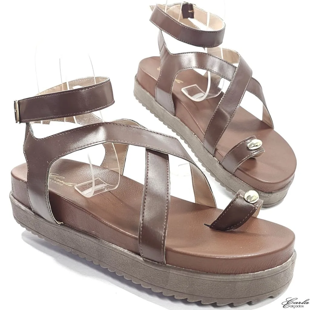 Plataforma Papete Boho Chic Thong Tamanho Especial Mocha Mousse