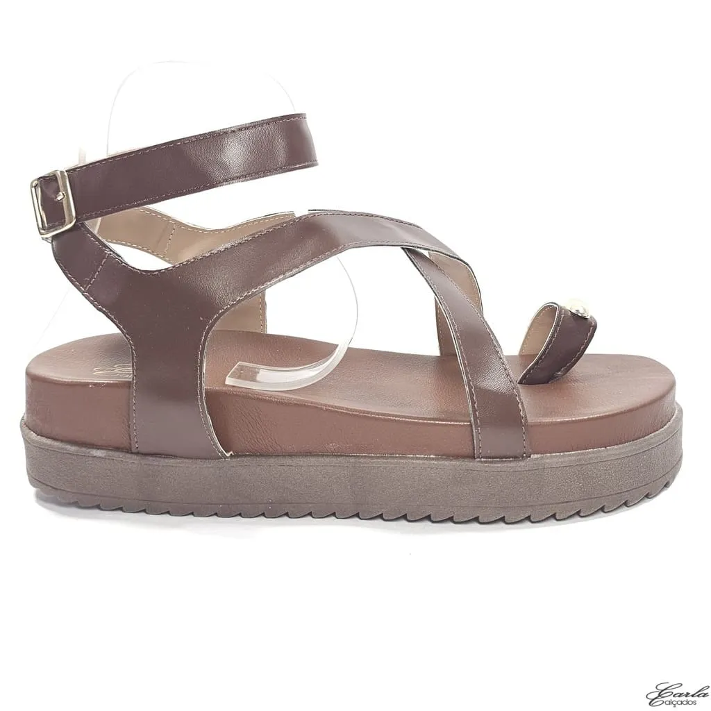 Plataforma Papete Boho Chic Thong Tamanho Especial Mocha Mousse