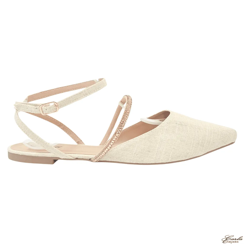 Sapatilha Salomé Slingback Juta Pedraria Tamanho Especial