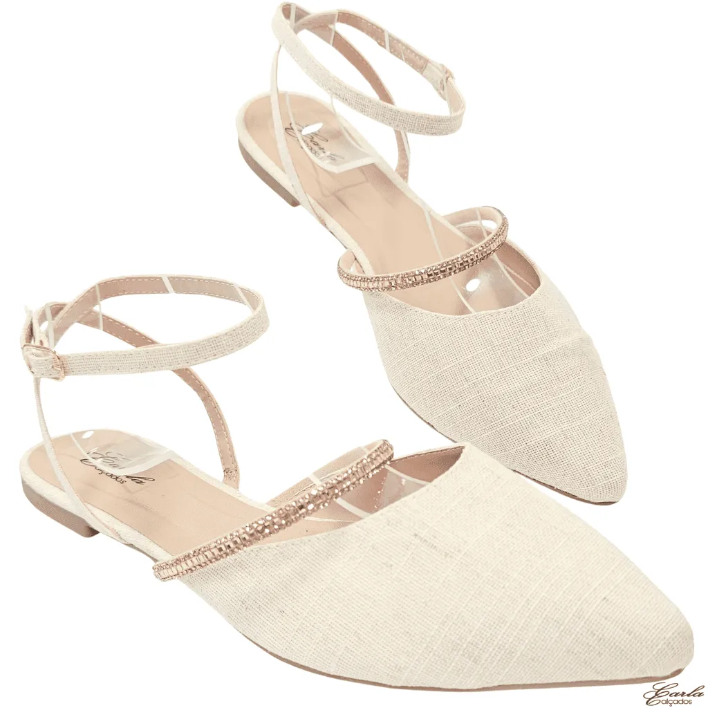 Sapatilha Salomé Slingback Juta Pedraria Tamanho Especial