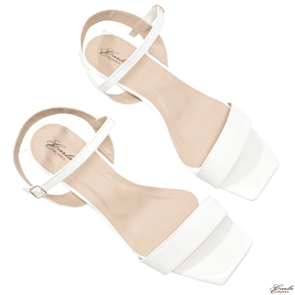 Sandália Tamanho Especial (6) Sandália Clássica Salto 3cm Fino Tamanho Especial Branca