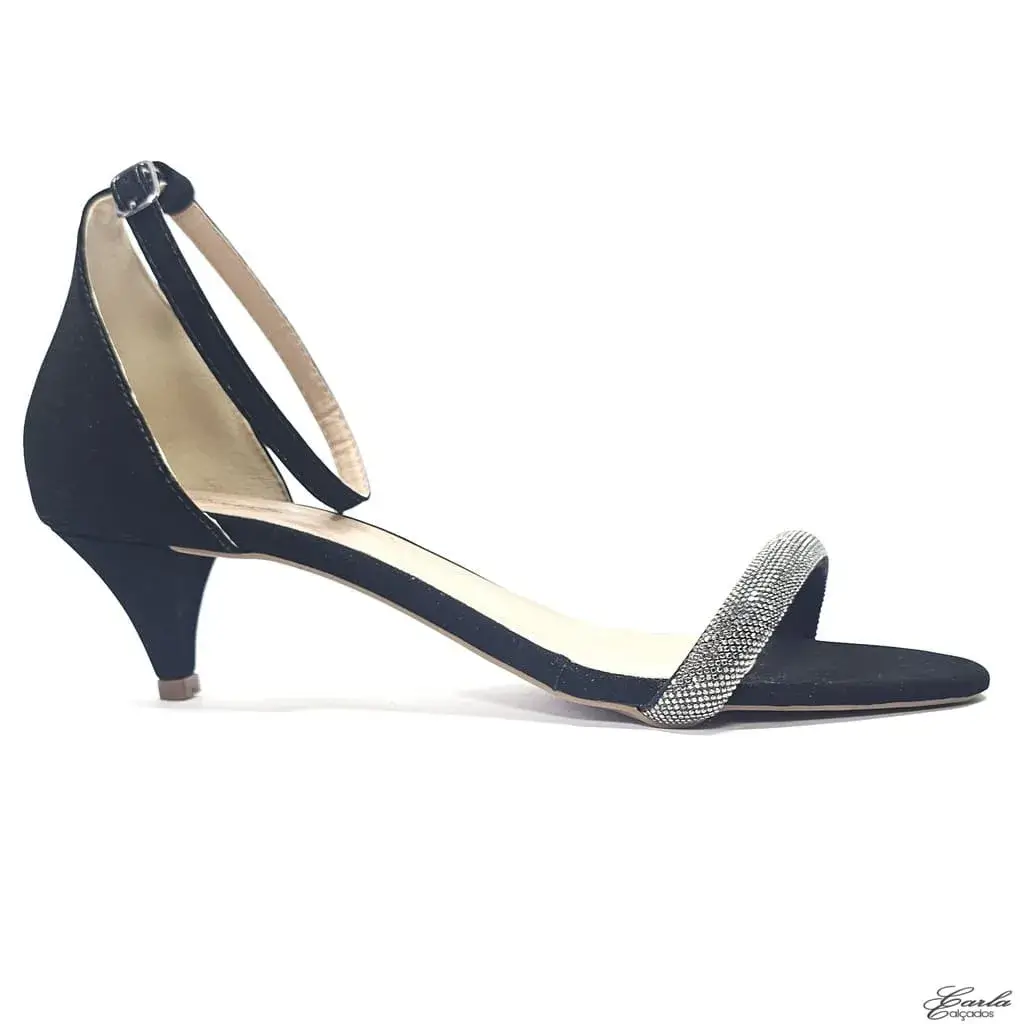 Sandália Salto 5cm Preta Strass Tamanho Especial