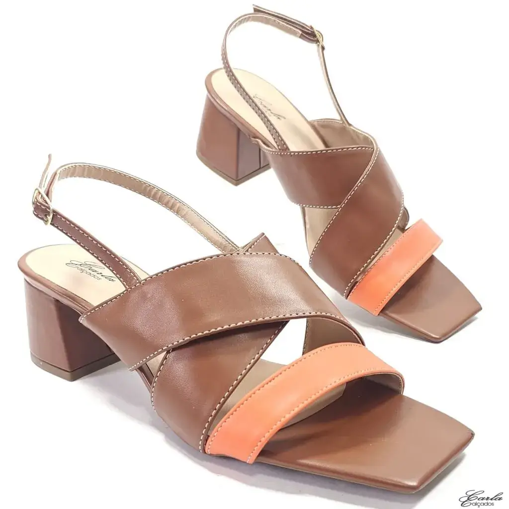 Sandália Salto Bloco 5cm Caramelo Tamanho Especial