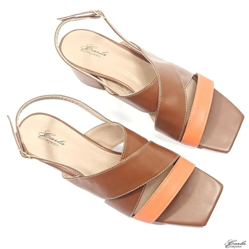 Sandália Salto Bloco 5cm Caramelo Tamanho Especial Sandália Salto Bloco 5cm Caramelo Tamanho Especial