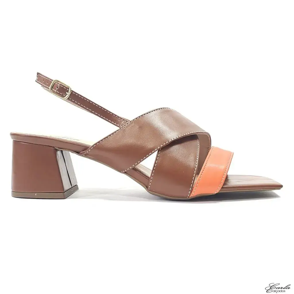 Sandália Salto Bloco 5cm Caramelo Tamanho Especial