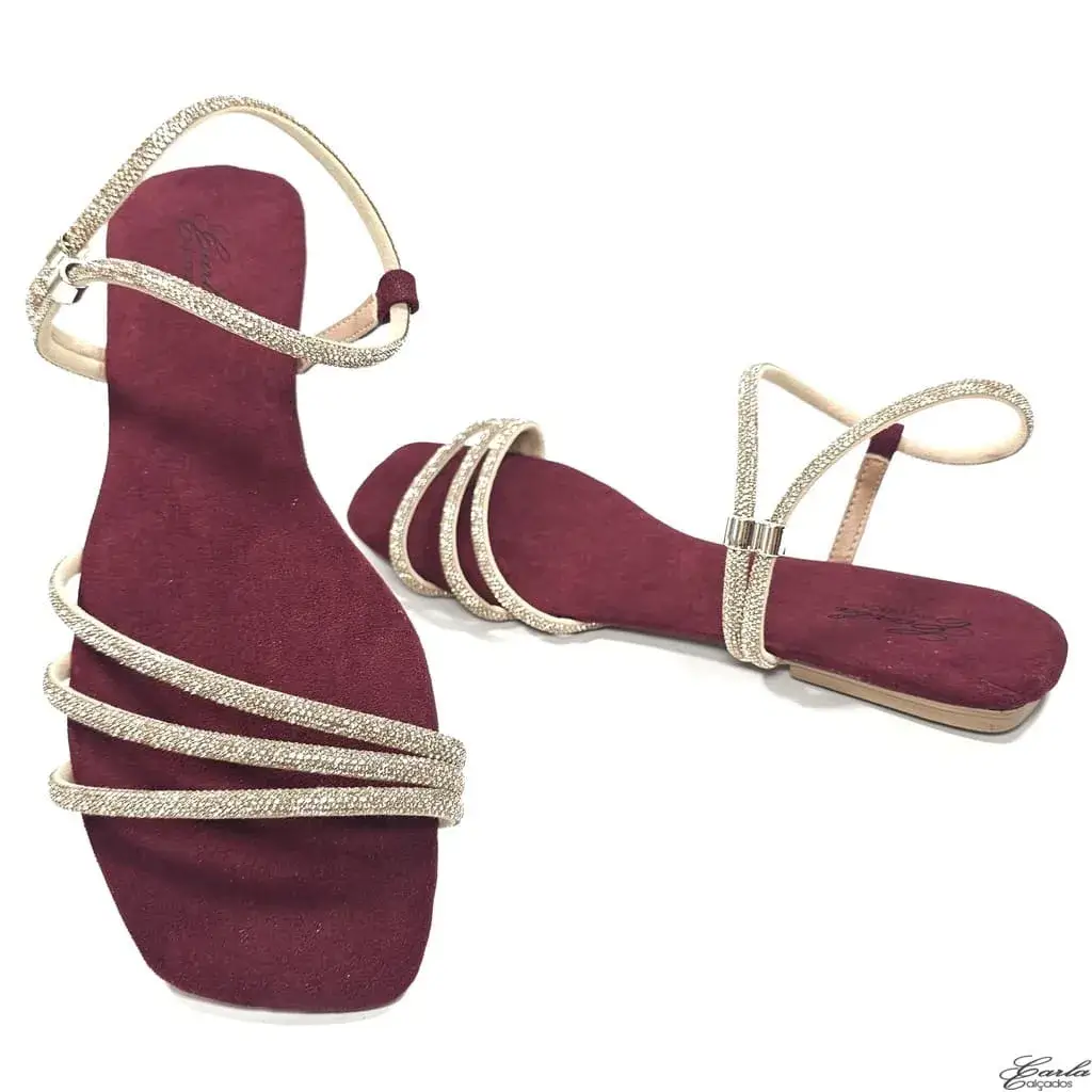 Rasteirinha Sandália Marsala Strass Tamanho Especial Rasteirinha Sandália Marsala Strass Tamanho Especial