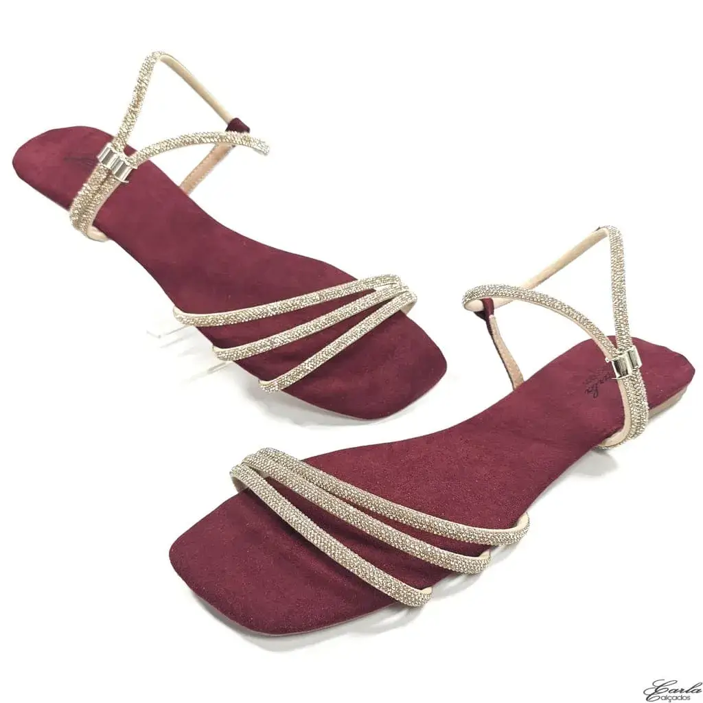 Rasteirinha Sandália Marsala Strass Tamanho Especial Rasteirinha Sandália Marsala Strass Tamanho Especial