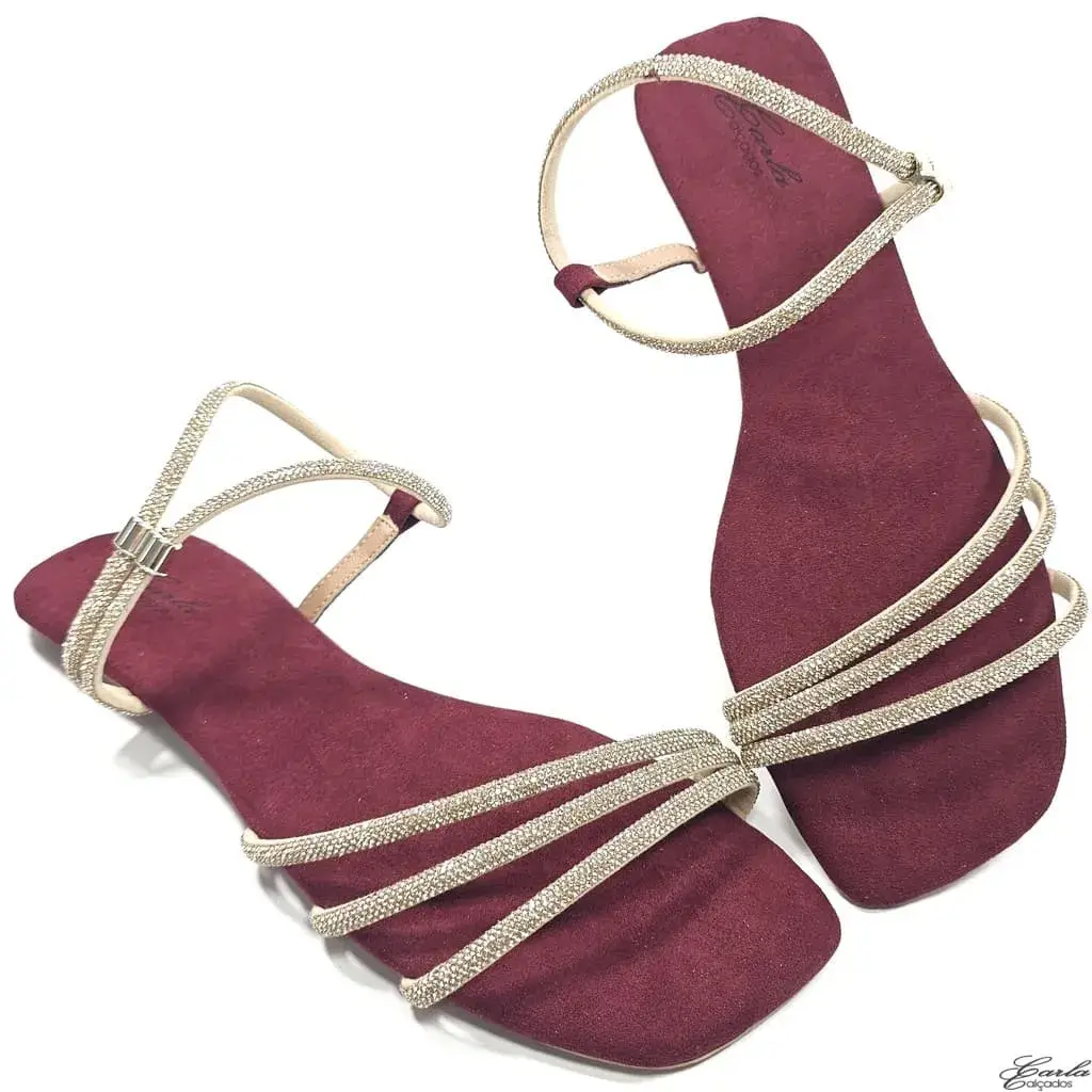 Rasteirinha Sandália Marsala Strass Tamanho Especial Rasteirinha Sandália Marsala Strass Tamanho Especial