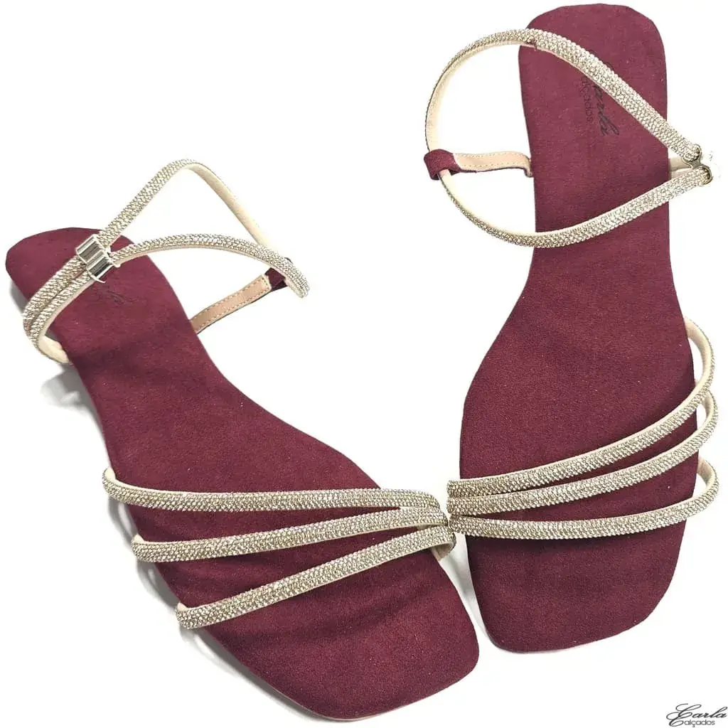 Rasteirinha Sandália Marsala Strass Tamanho Especial