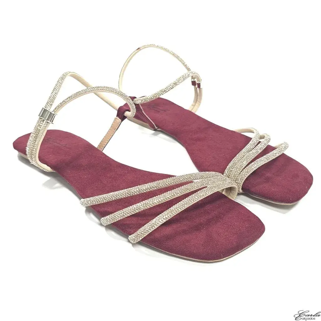 Rasteirinha Sandália Marsala Strass Tamanho Especial Rasteirinha Sandália Marsala Strass Tamanho Especial