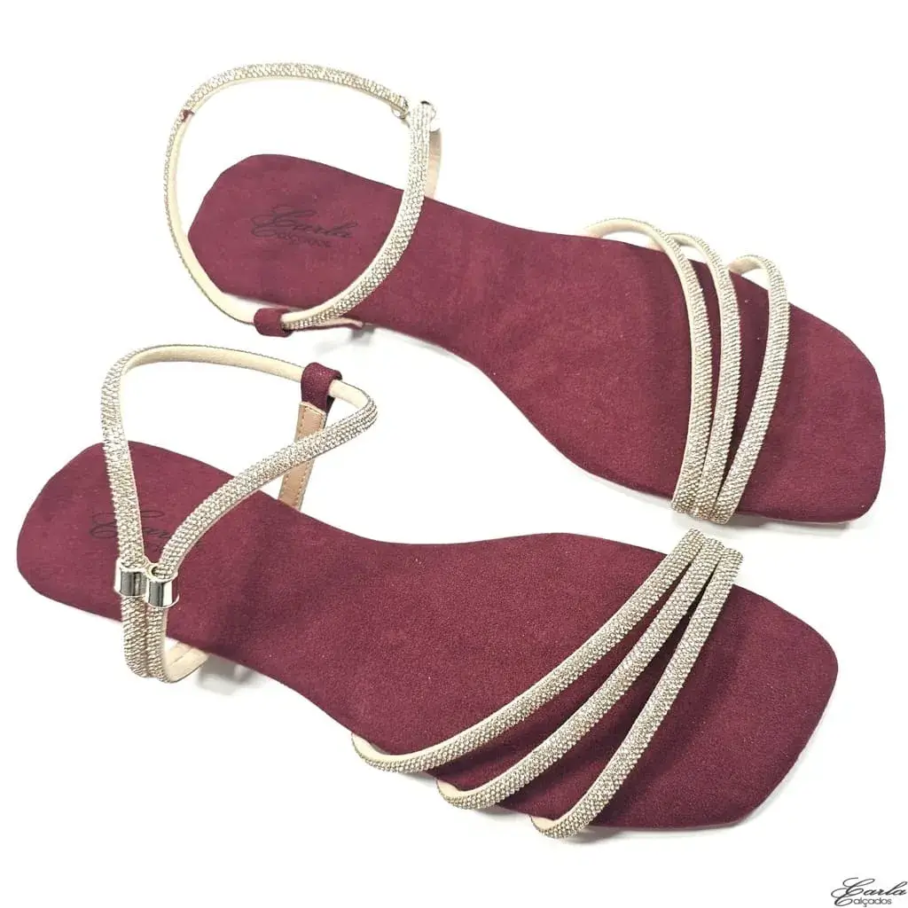 Rasteirinha Sandália Marsala Strass Tamanho Especial Rasteirinha Sandália Marsala Strass Tamanho Especial