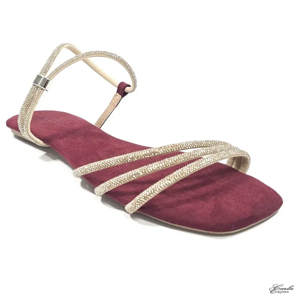 Rasteirinha Sandália Marsala Strass Tamanho Especial Rasteirinha Sandália Marsala Strass Tamanho Especial