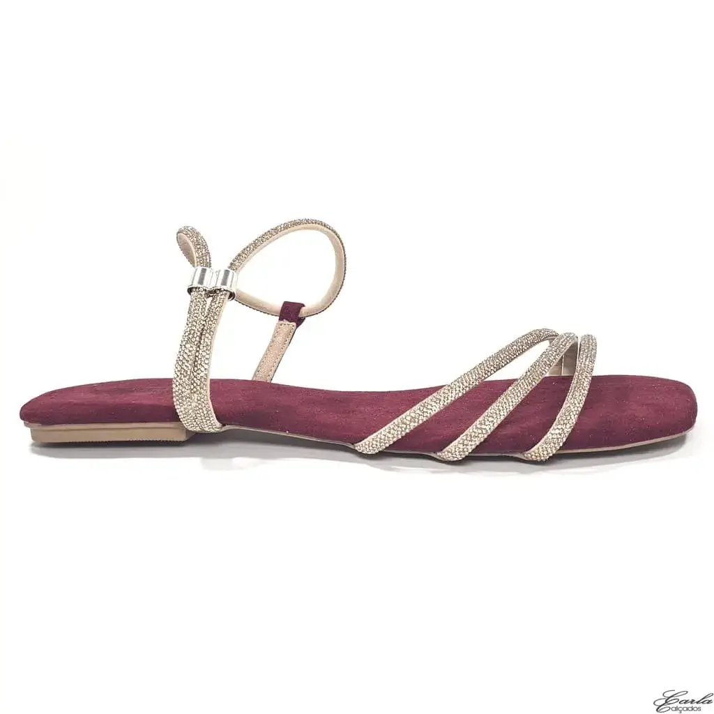 Rasteirinha Sandália Marsala Strass Tamanho Especial