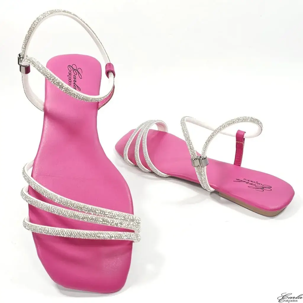 Rasteirinha Sandália Pink Strass Tamanho Especial Rasteirinha Sandália Pink Strass Tamanho Especial