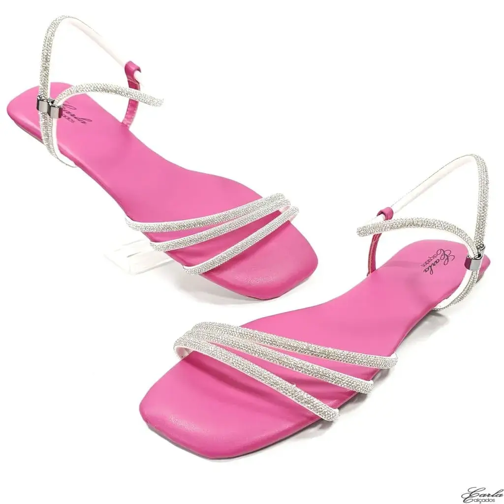 Rasteirinha Sandália Pink Strass Tamanho Especial Rasteirinha Sandália Pink Strass Tamanho Especial