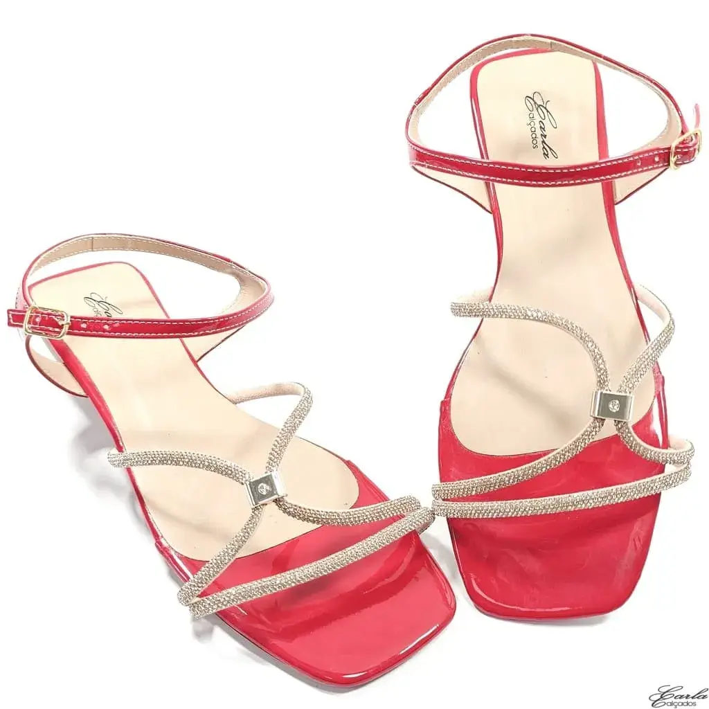 Rasteirinha Sandália Vermelha Strass Tamanho Especial