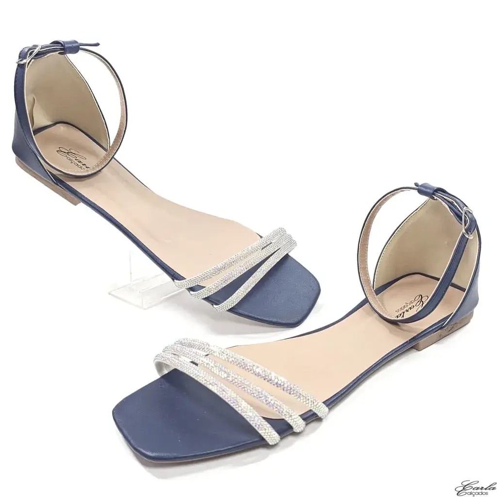 Rasteirinha Sandália Marinho Strass Tamanho Especial Rasteirinha Sandália Marinho Strass Tamanho Especial