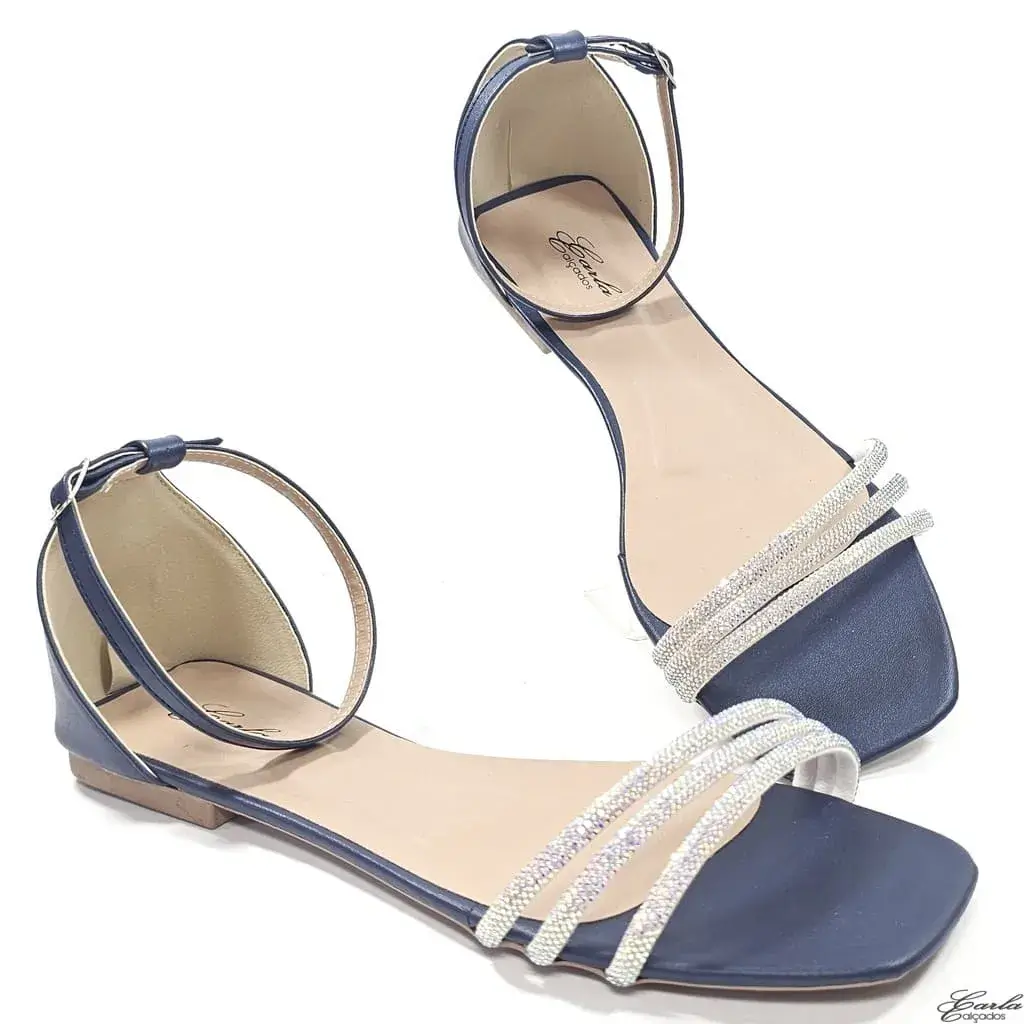 Rasteirinha Sandália Marinho Strass Tamanho Especial