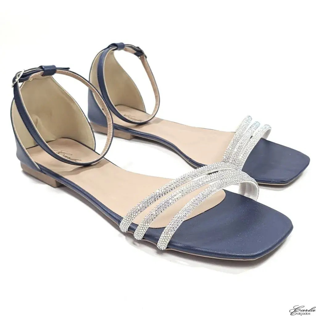 Rasteirinha Sandália Marinho Strass Tamanho Especial Rasteirinha Sandália Marinho Strass Tamanho Especial