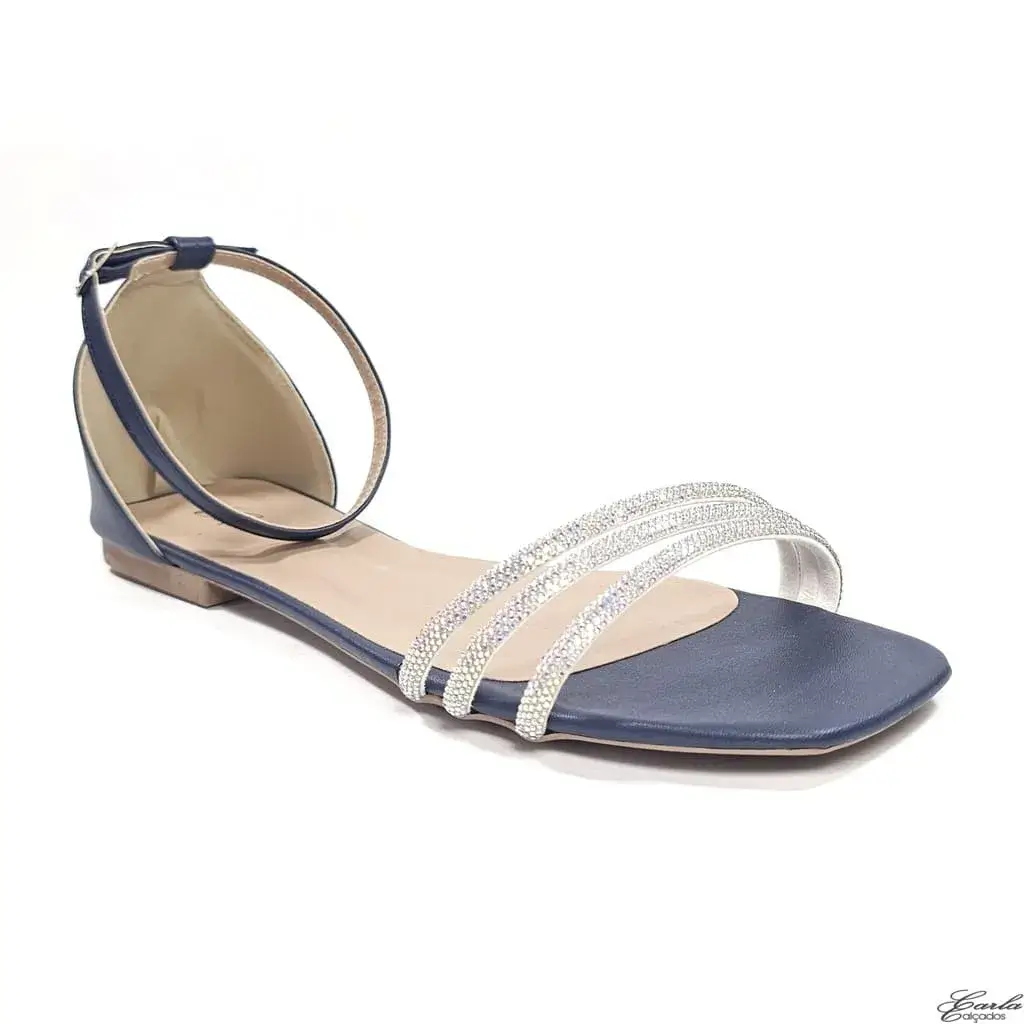 Rasteirinha Sandália Marinho Strass Tamanho Especial Rasteirinha Sandália Marinho Strass Tamanho Especial