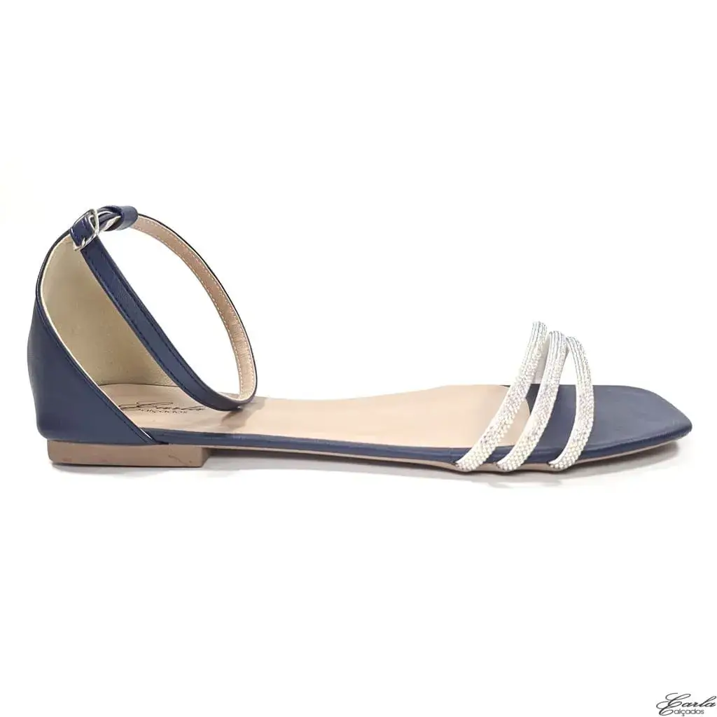 Rasteirinha Sandália Marinho Strass Tamanho Especial