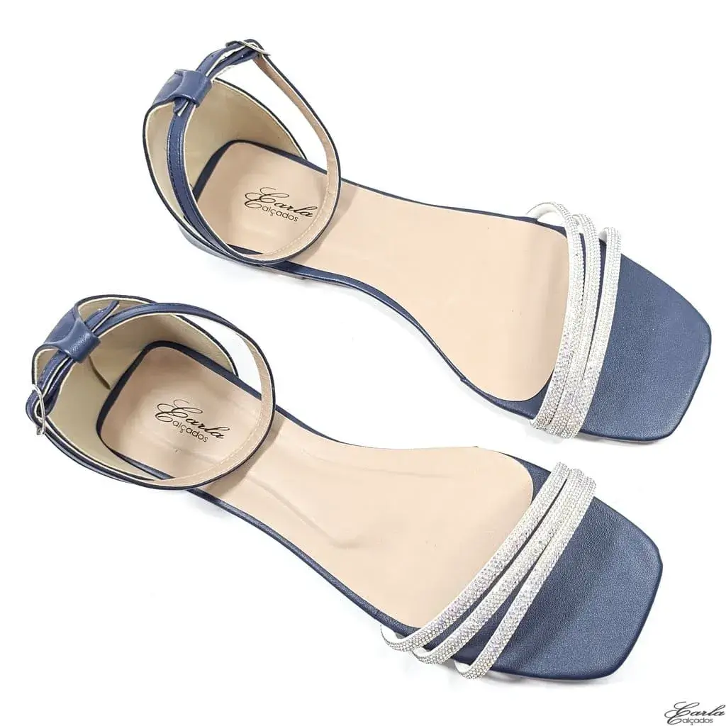 Rasteirinha Sandália Marinho Strass Tamanho Especial Rasteirinha Sandália Marinho Strass Tamanho Especial