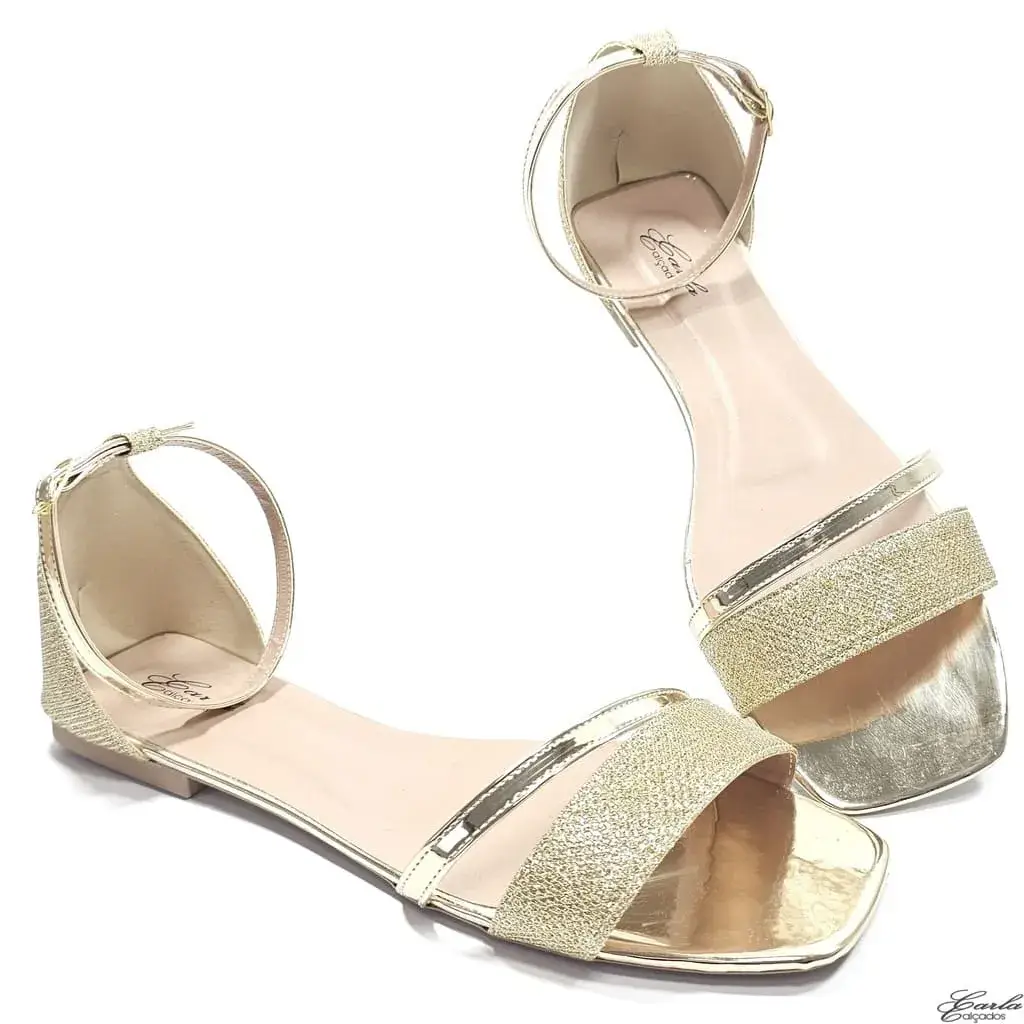 Rasteirinha Sandália Dourada Lurex Especial 41 ao 44