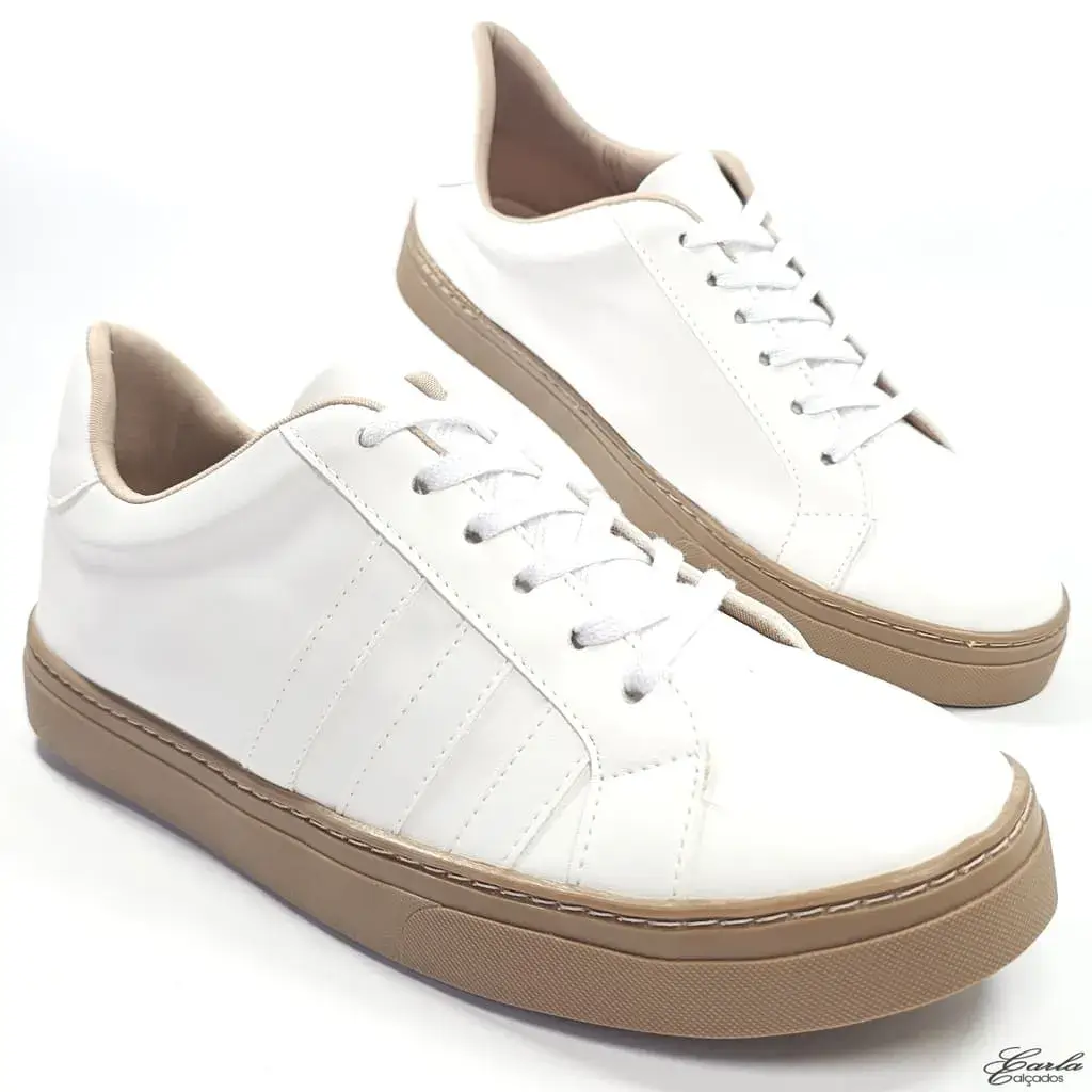Tênis Casual Branco Sola Bege Tamanho Especial 41 ao 44