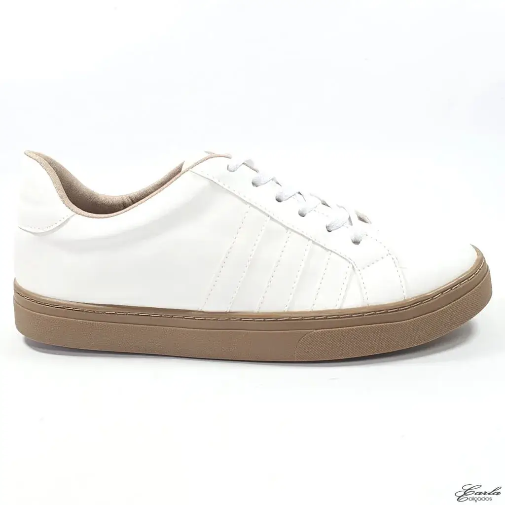 Tênis Casual Branco Sola Bege Tamanho Especial 41 ao 44