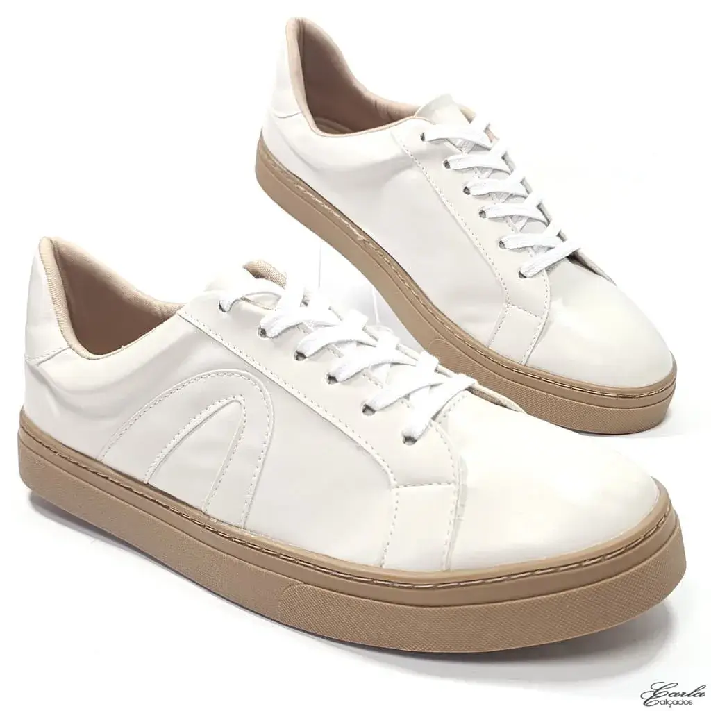 Tênis Casual Off White Sola Bege Tamanho Especial 41 ao 44