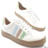 Tênis Casual Branco Listras Coloridas Sola Bege Tamanho Especial