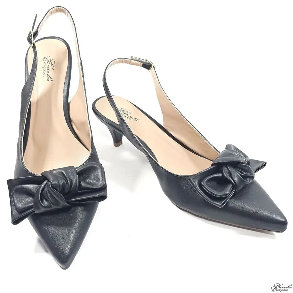 Scarpin Slingback 5cm Preto Laço Tamanho Especial Scarpin Slingback 5cm Preto Laço Tamanho Especial