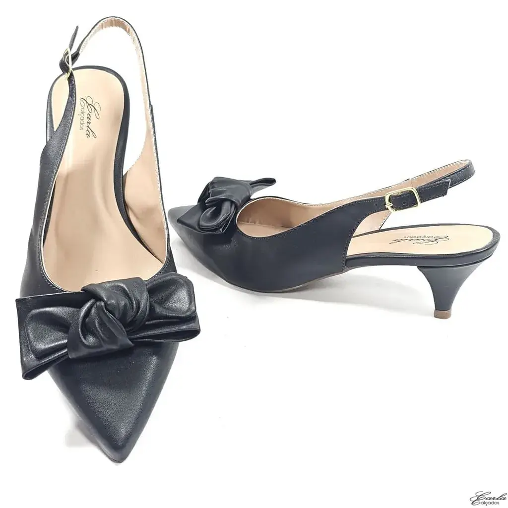 Scarpin Slingback 5cm Preto Laço Tamanho Especial Scarpin Slingback 5cm Preto Laço Tamanho Especial
