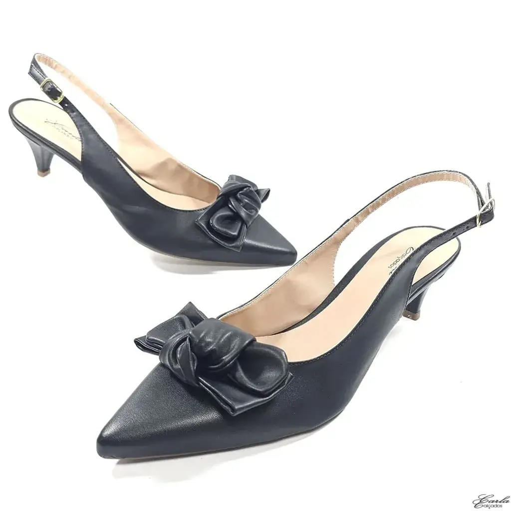 Scarpin Slingback 5cm Preto Laço Tamanho Especial Scarpin Slingback 5cm Preto Laço Tamanho Especial