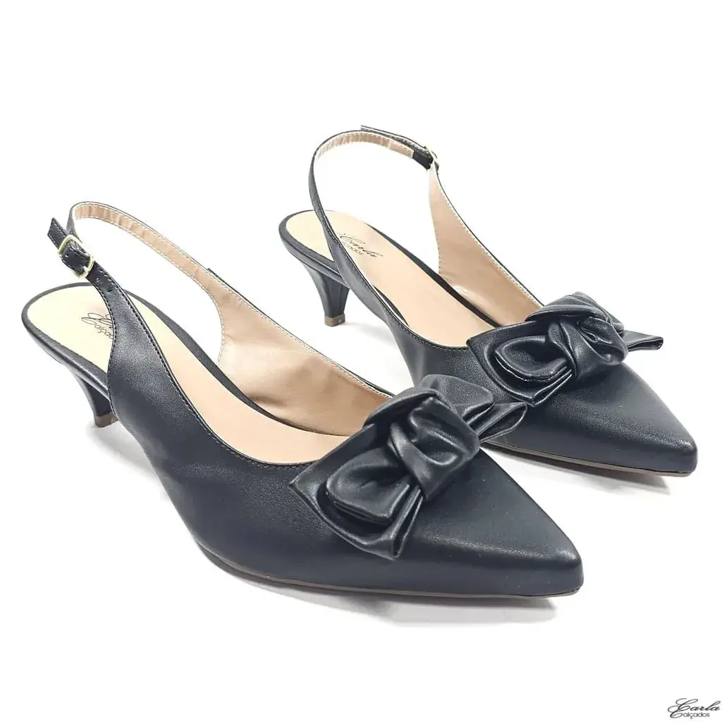 Scarpin Slingback 5cm Preto Laço Tamanho Especial Scarpin Slingback 5cm Preto Laço Tamanho Especial