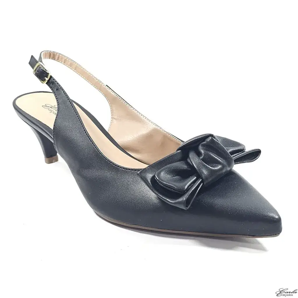 Scarpin Slingback 5cm Preto Laço Tamanho Especial Scarpin Slingback 5cm Preto Laço Tamanho Especial