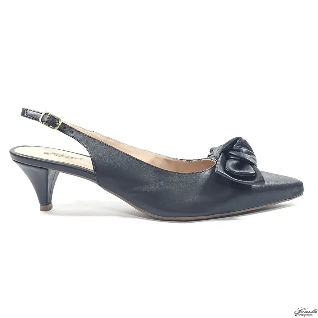 Scarpin Slingback 5cm Preto Laço Tamanho Especial