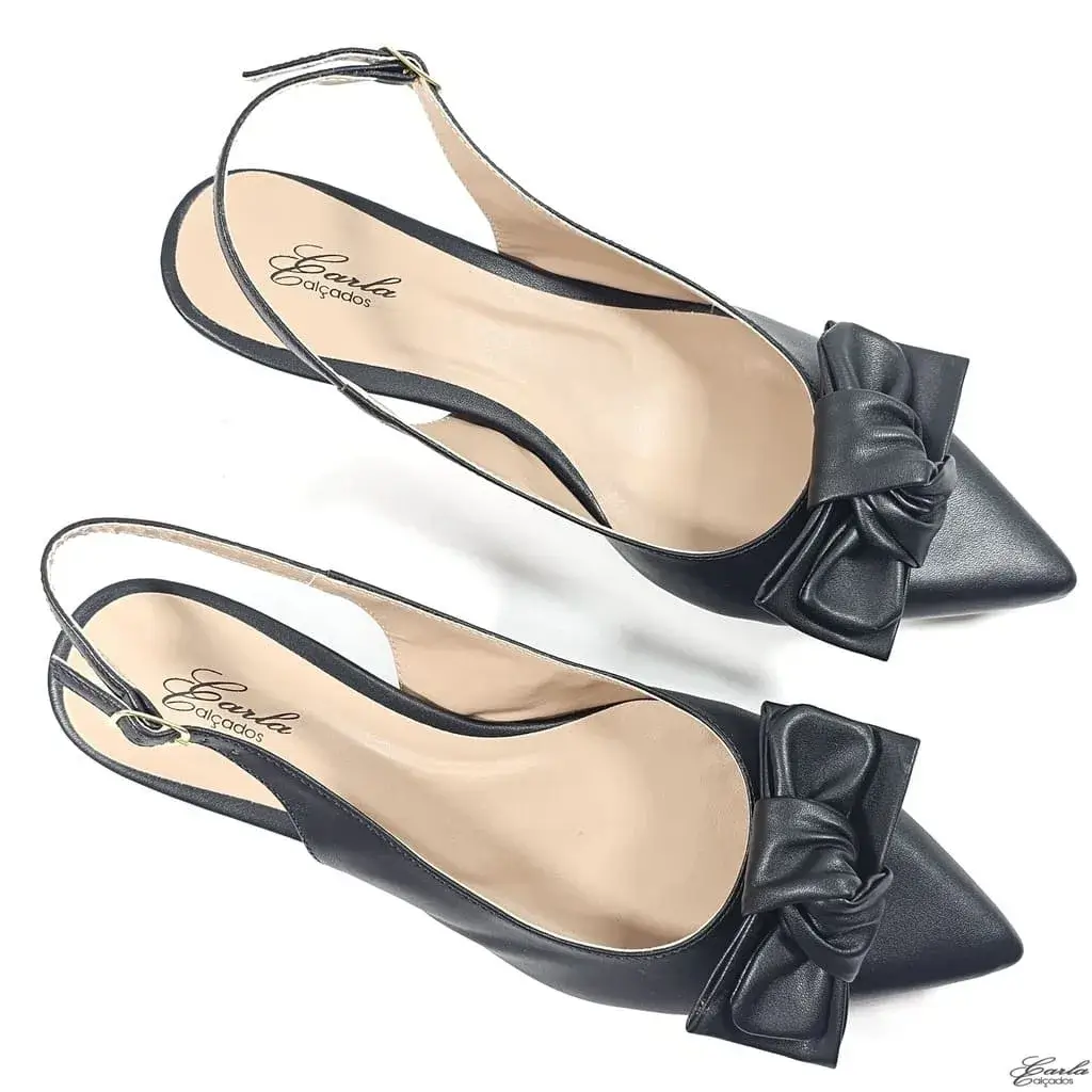 Scarpin Slingback 5cm Preto Laço Tamanho Especial Scarpin Slingback 5cm Preto Laço Tamanho Especial