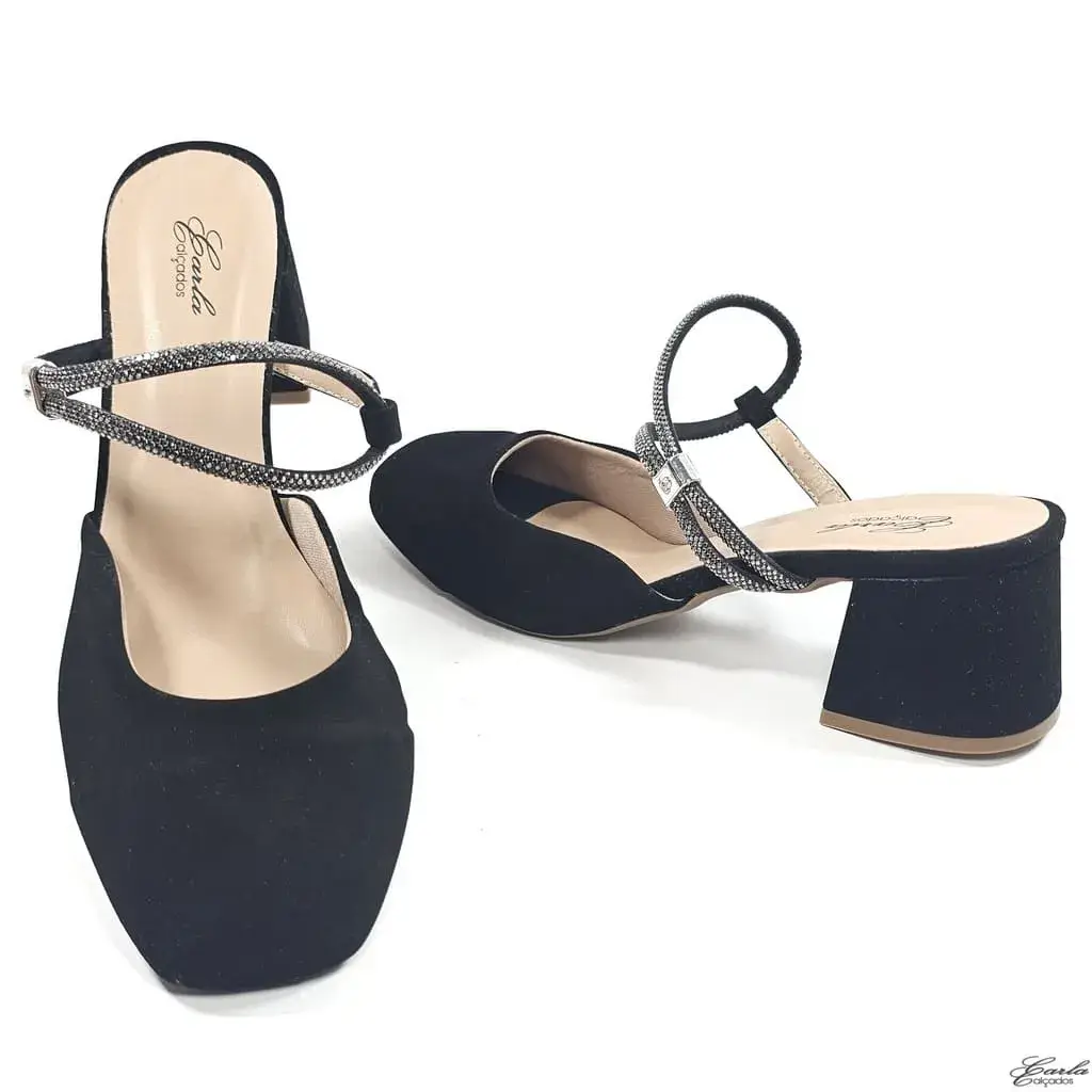 Scarpin Slingback Salto Bloco 5cm Preto Tamanho Especial Scarpin Slingback Salto Bloco 5cm Preto Tamanho Especial