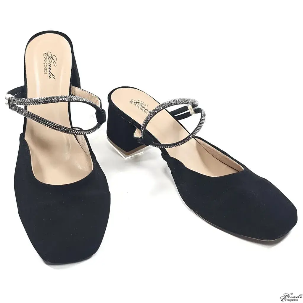 Scarpin Slingback Salto Bloco 5cm Preto Tamanho Especial Scarpin Slingback Salto Bloco 5cm Preto Tamanho Especial