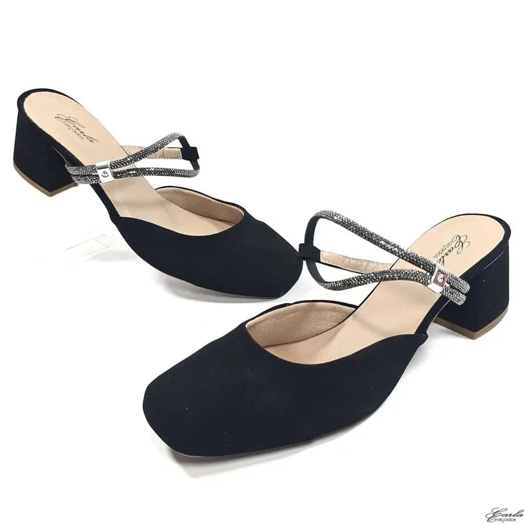 Scarpin Slingback Salto Bloco 5cm Preto Tamanho Especial Scarpin Slingback Salto Bloco 5cm Preto Tamanho Especial