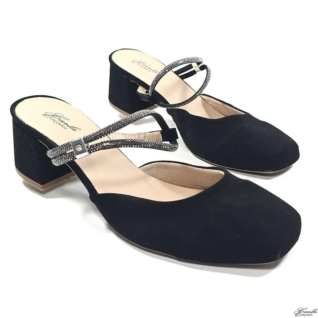 Scarpin Slingback Salto Bloco 5cm Preto Tamanho Especial Scarpin Slingback Salto Bloco 5cm Preto Tamanho Especial