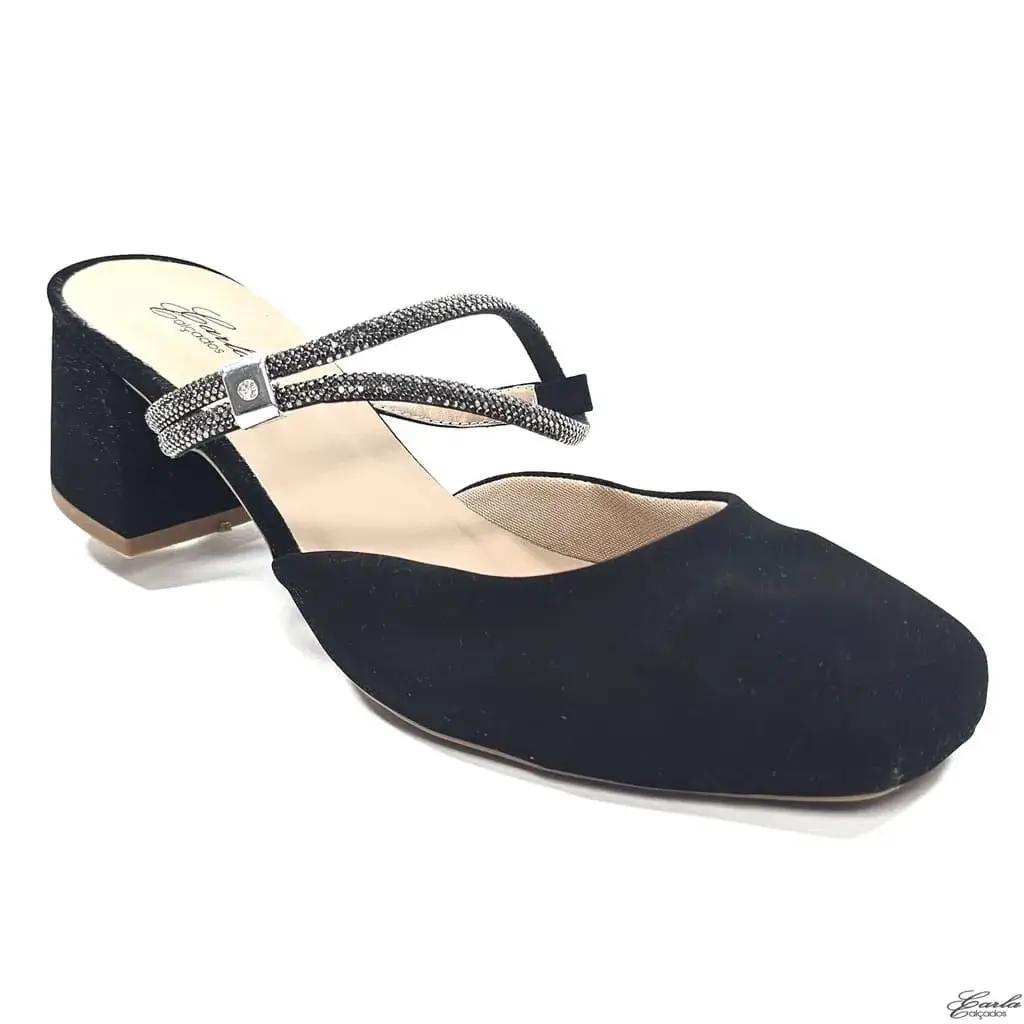Scarpin Slingback Salto Bloco 5cm Preto Tamanho Especial Scarpin Slingback Salto Bloco 5cm Preto Tamanho Especial