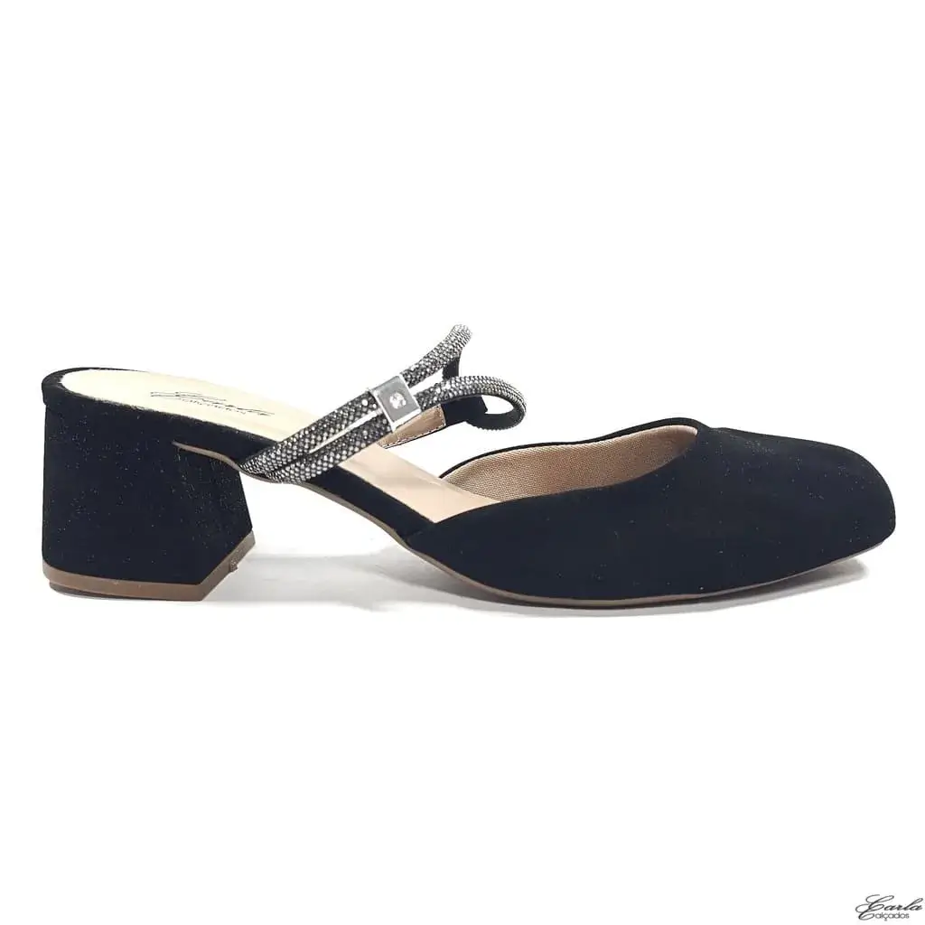 Scarpin Slingback Salto Bloco 5cm Preto Tamanho Especial