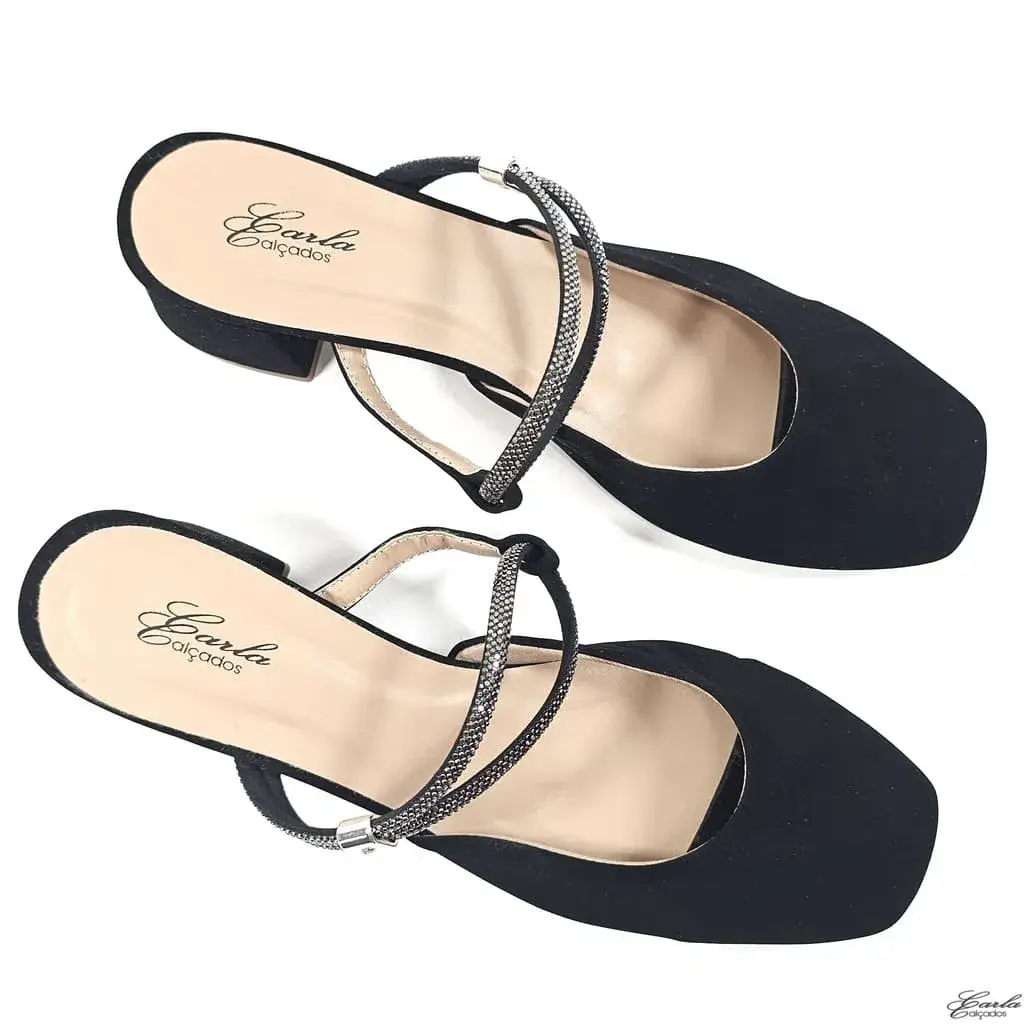 Scarpin Slingback Salto Bloco 5cm Preto Tamanho Especial Scarpin Slingback Salto Bloco 5cm Preto Tamanho Especial