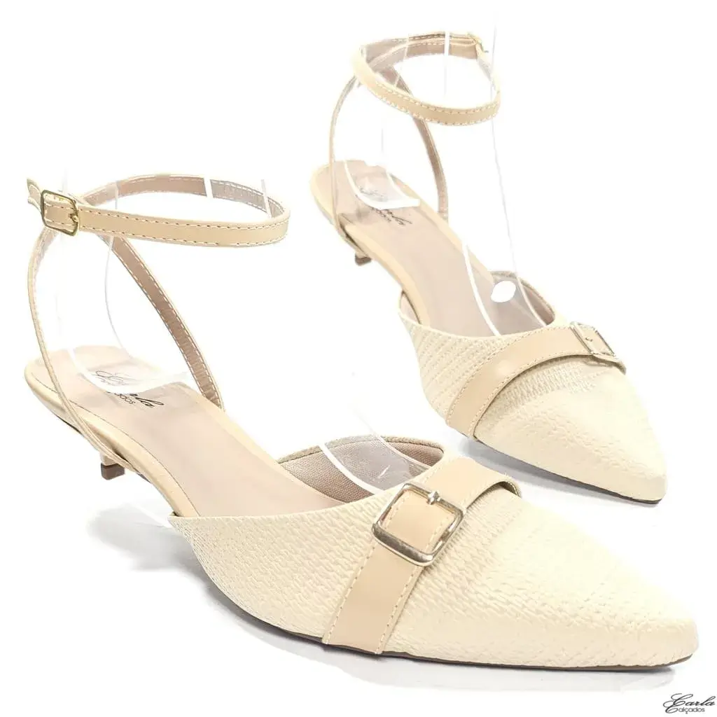Scarpin Slingback Nude Salto 3cm Fivela Tamanho Especial