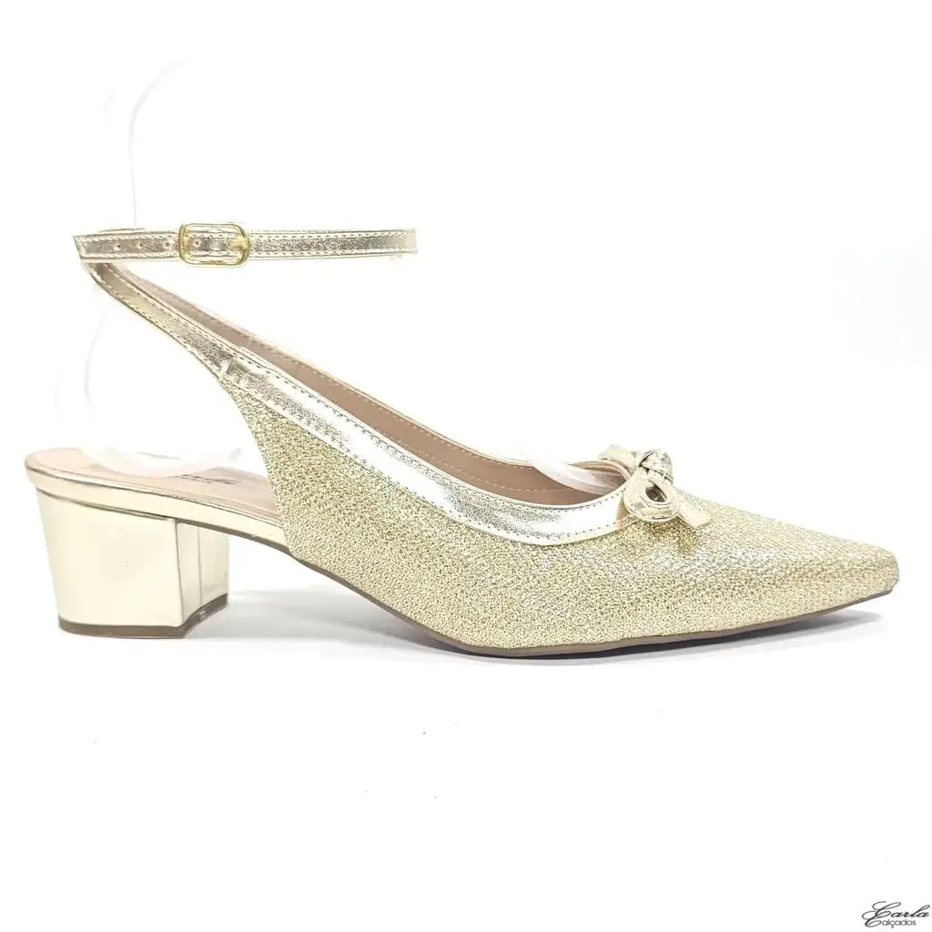 Scarpin Slingback 5cm Brilho Dourado Tamanho Especial